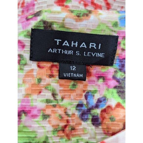 Tahari Women's Orange Floral Fitted Waist Sleeveless Boat Neck Shift Dress Size - Picture 2 of 7